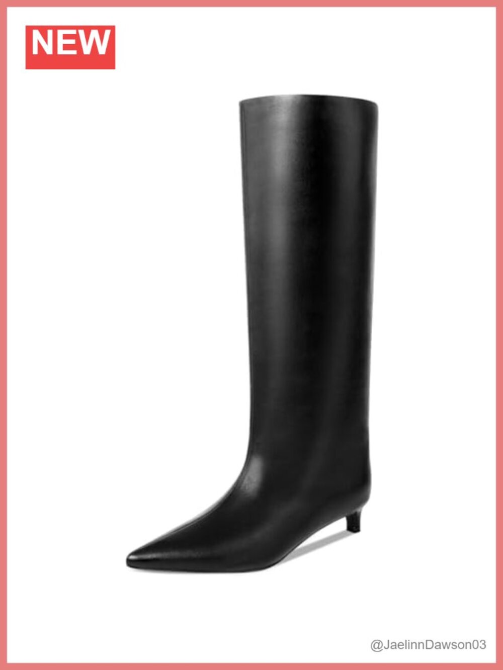 Kitten Heel Knee High Boots for Women, Faux Leather, Pointed Toe, Low Heel Tall